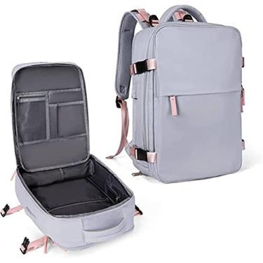 Imagem de Mochila de viagem grande para mulheres, mochila escolar fina para laptops e mochila de negócios com porta de carregamento USB Mochila de mala de viagem para homens e mulheres (Rosa)