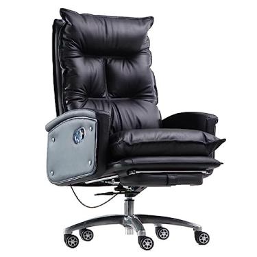 Imagem de Cadeira de escritório alta em couro, cadeira ergonômica para computador com tecnologia AIR e camadas inteligentes de espuma Premium Elite, cadeira de escritório giratória macia em couro preto com