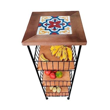 Imagem de Suporte Fruteira De Chão Para Cozinha Filtro Com 3 Cestos Ladrilho Hidráulico (S02)