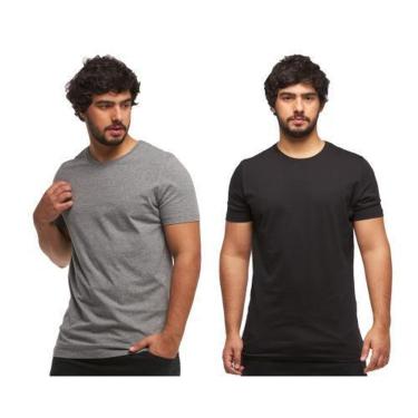 Imagem de KIT COM 02 CAMISETAS BASICAS MASCULINA LISA LONGA - C5-CINZAGRAFITE-PRETO-GG-Masculino