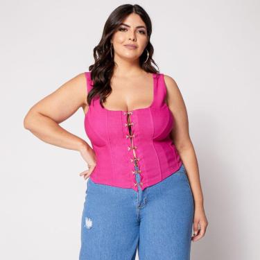 Imagem de Blusa Cropped de Alça Plus Corset com Colchetes e Bojo