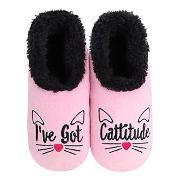 Imagem de Snoozies Pantufas femininas antiderrapantes felpudas para gatos, Igcat, X-Large