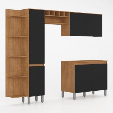 Imagem de Cozinha Modulada Com Cantoneira Victória 5 Peças Carvalho/preto - Móveis Arapongas
