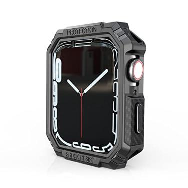 Imagem de Amzish Caixa de fibra de carbono compatível com Apple Watch Series 40mm 6/5/4/SE Para iWatch Hard PC Bumper Protective Case para homens e mulheres (40mm, Botão preto+preto)