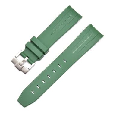 Imagem de GQMYOK 20mm 22mm 21mm Pulseira de relógio de borracha para pulseira Rolex marca pulseira de relógio de pulso de substituição masculina acessórios de relógio de pulso (cor: fivela verde-prata, tamanho: