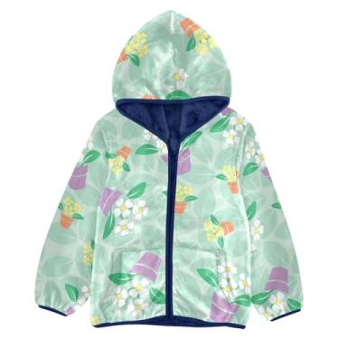 Imagem de KLL Jaqueta de lã para meninos verde flor jaqueta de lã para meninos azul marinho jaqueta com zíper 3T, Flor verde, 6 Anos