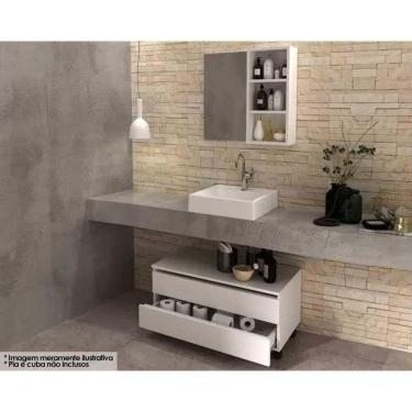 Imagem de Conjunto De Banheiro Armário C- Espelho Bn3609 60cm E Balcão C- Rodizios Bn3603 80cm S- Cuba Pia Cor Branco - Tecno Mobili