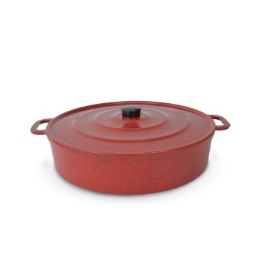 Imagem de Paejeira Paellera Fundida Alumínio Batido Grosso Com Tampa 34cm - Vermelho