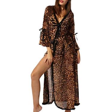 Imagem de KSDFIUHAG Conjuntos de lingerie para mulher lingerie erótica camisa roupão roupa de dormir leopardo impresso decote em V camisola roupa interior boneca erótica, Castanho, M
