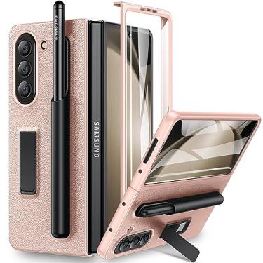 Imagem de Maxdara Capa para Samsung Galaxy Z Fold 5 com compartimento para caneta S, capa Z Fold 5 com protetor de tela frontal com suporte integrado capa protetora de couro PU para Samsung Z Fold 5 (ouro rosa)