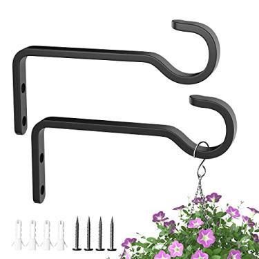Imagem de Pacote com 2 cabides resistentes para plantas ao ar livre para cestos pendurados, suportes de plantas de ferro para pendurar plantas do lado de fora, ganchos de metal para plantas de parede para
