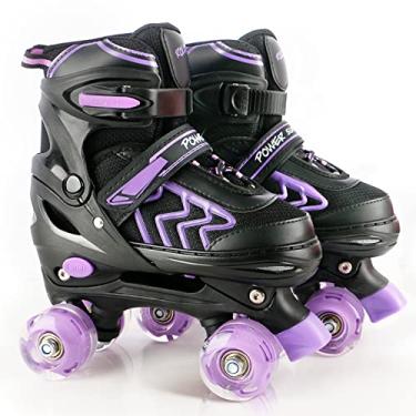 Imagem de Patins infantis para meninas de 6 a 12 anos, preto e roxo, 4 tamanhos, ajustáveis, para meninos, com rodas iluminadas, tamanho médio