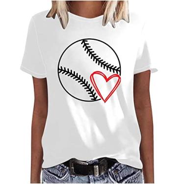 Imagem de PKDong Camiseta de beisebol feminina com estampa de mamãe de beisebol casual camiseta de manga curta gola redonda para mulheres camiseta de beisebol, Vermelho, G