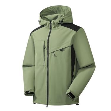 Imagem de Jaqueta masculina leve corta-vento Rip Stop capa de chuva casaco com capuz e cores contrastantes, Verde, 4G