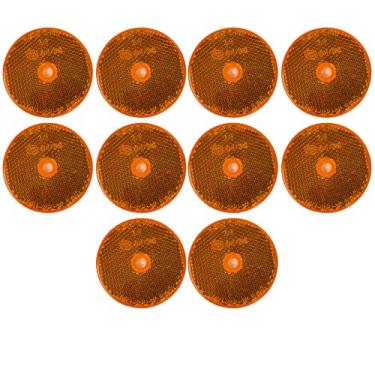 Imagem de Refletor redondo Classe A de 5 cm com orifício de montagem central - vermelho/âmbar/branco para reboques, caminhões, automóveis, caixas de correio, barcos, SUVs, trailers, aplicações industriais (10x âmbar)