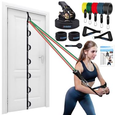 Imagem de Brebebe Correia de âncora de porta atualizada para exercícios de faixas de resistência, tiras de âncora multipontos com 7 laços + 7 anéis D, equipamentos de treino de academia em casa com ajuste de