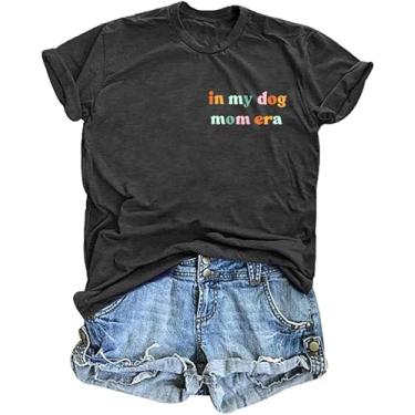 Imagem de Camiseta feminina de manga curta com estampa de leopardo com estampa de cachorro e mamãe fofa para amantes de cães, Cinza 2, M