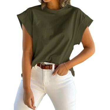 Imagem de Tankaneo Camiseta feminina de verão, manga cavada, gola redonda, lisa, casual, folgada, básica, Verde militar, XXG