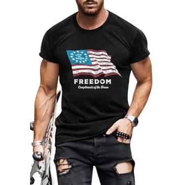 Imagem de Camiseta masculina envelhecida 1776 4th of July Shirt Tops bandeira americana patriótica manga curta Independence Day Shirt, Preto - Bandeira dos EUA e Liberdade, GG