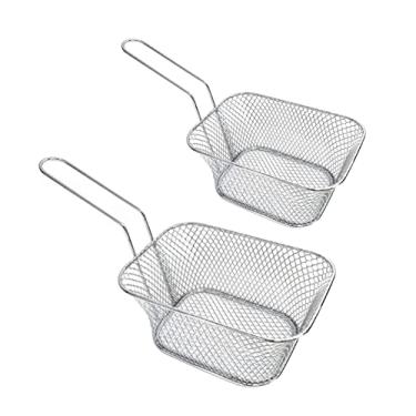 Imagem de Mini rede de cesta de batatas fritas prateadas, filtro quadrado de aço inoxidável, suporte de mesa de comida frita com asas de frango para cozinha, restaurante, festa, churrasco (pacote com 2 unidades