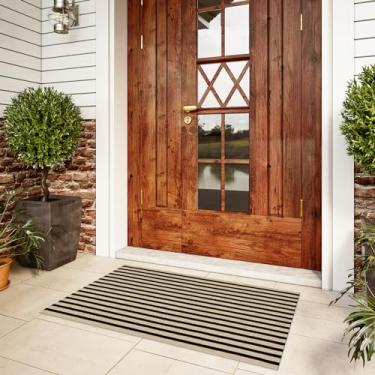 Imagem de LEEVAN Tapete de porta externo 5 x 9 cm, tapetes laváveis para porta de boas-vindas, preto e branco, tapete para decoração de varanda frontal, tapete de entrada interna, listrado, camadas