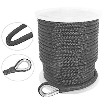 Imagem de NovelBee Linha de âncora de nylon trançado duplo de 5/8 polegadas x 300 pés com dedal de aço inoxidável e mandril de plástico (preto)