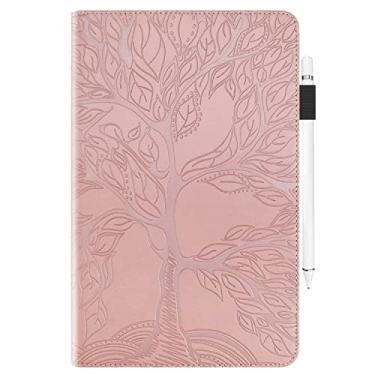 Imagem de Compatível com Lenovo Tab P12/para Lenovo Tab Pad Pro 12,7 polegadas PU Couro Caso Flip Wallet Capa protetora Tree Of Life Tablet Caso Slot para cartão Capa para Tablet PC(Rose Gold)