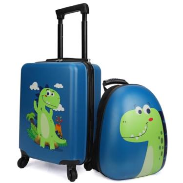 Imagem de Emissary Bagagem infantil com rodas para meninos, conjunto de malas infantis com rodas para meninos, Dinossauro, Dinossauro verde
