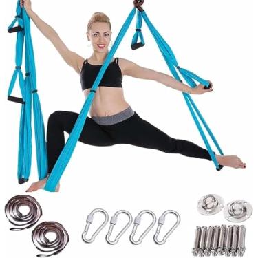 Imagem de Rede de pano de ioga aérea, balanço de ioga para antigravidade, toalha de ioga aérea, faixa de fitness para ioga, arnês de ioga não elástico, corda de tração de ioga aérea, azul celeste