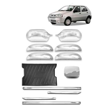 Imagem de Kit Jogo Apliques de Maçaneta + Par Aplique de Retrovisor + Tampa de Combustível + Tapete Bandeja Protetor de Porta Malas + Friso X-Treme Kit Cromado Palio G2 2001 2002 2003 2004 2005 2006