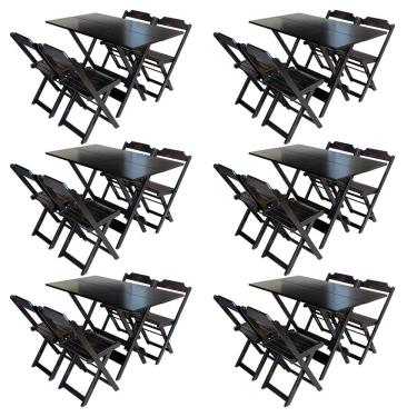Imagem de Kit 6 Conjuntos De Mesa Com 4 Cadeiras De Madeira Dobravel 120x70 Tabaco