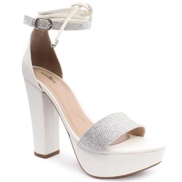 Imagem de Sandália Modarpe Meia Pata Salto Alto Grosso Brilho Feminina M62 (Branco Prata, BR, Adulto, Numérico, 38)