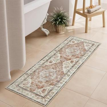 Imagem de Uphome Tapetes de banheiro laranja, tapete de banheiro boêmio envelhecido, antiderrapante, lavável, tapetes de banho de veludo macio para piso de banheiro, caminho de banho tradicional vintage para