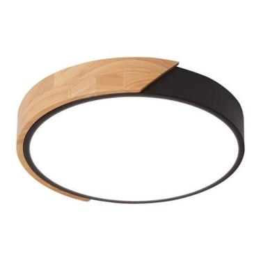 Imagem de Plafon Redondo Preto com Detalhe Estilo Madeira 40cm Led 25W Bivolt 11