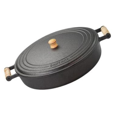 Imagem de Frigideira Grande Com Tampa Alça madeira 36 Cm Ferro Fundido - Santana