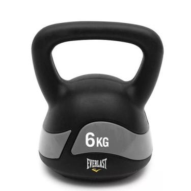 Imagem de Kettlebell 6Kg Everlast Revestido PVC De Alta Resistência, Preto, Cinz