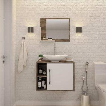 Imagem de Gabinete P/Banheiro Soft 60 cm C/cuba L38 e Espelheira - Compace, Carv