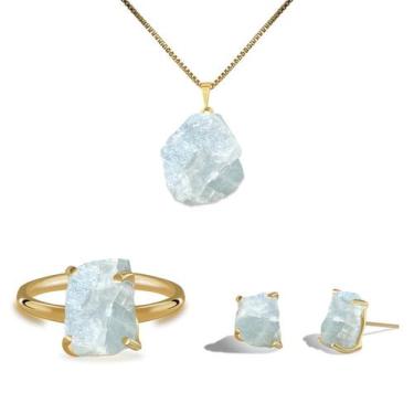 Imagem de Conjunto Natura Angelita - Cristal Natural, Banho Ouro 18k