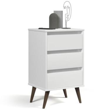 Imagem de Mesa de Cabeceira Pés Retrô 3 Gavetas 43cm Wood Branco - EJ Móveis - E