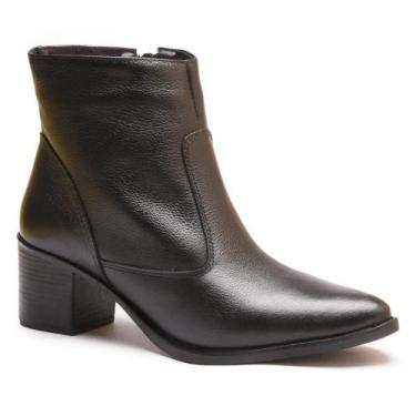 Imagem de Bota Feminina Couro Cano Curto Bico Fino Salto Moderna - Venetto, Pret