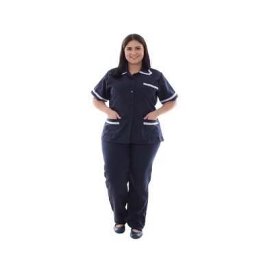 Imagem de Plus Size - Conjunto de Jaleco e Calça em Oxford para Copeira, Faxinei