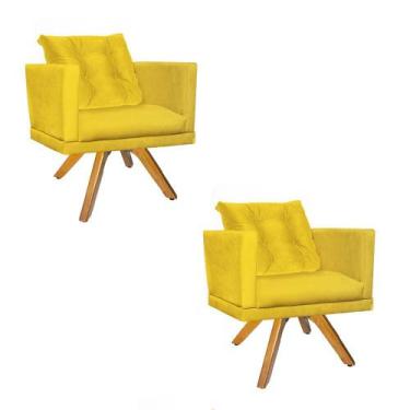 Imagem de Kit 02 Poltrona Lucia Confort Base Giratória Caramelo Com Almofada Sal