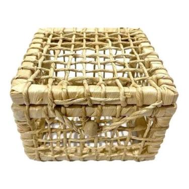 Imagem de Caixa Baú De Palha De Milho Presente Quadrado Tampa 19x19x13 - FLORA F