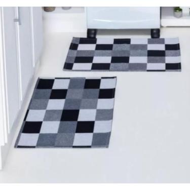 Imagem de Tapete Capacho Jacquard 2 Pçs Geométrico Antiderrapante Emborrachado P