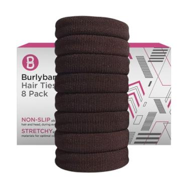 Imagem de Burlybands Laços de cabelo grandes para cabelos grossos, pesados ou encaracolados - antiderrapantes, não danificados, elásticos femininos de rabo de cavalo sem costura - marrom, 8 peças