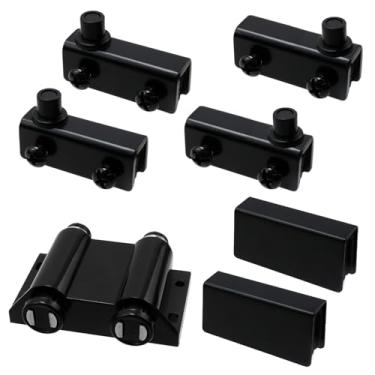 Imagem de Antrader Dobradiça de vidro de aço inoxidável com cabeça dupla, fecho magnético ABS preto com conjunto de braçadeira para porta de vidro de 5 a 6 mm