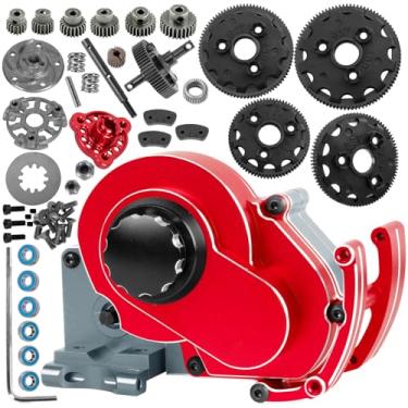 Imagem de BRCatWPark Transmission Case Gearbox w/Spur Gear Upgrades Part for 1/10 Slash/Stampede/Bandit/Rustler 2WD (VXL),RC Aluminum Transmission Gearbox Hops Up,Red & Titanium
