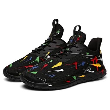 Imagem de Soulsfeng Tênis de corrida masculino, leve, moderno, estiloso, esportivo, treino, academia, tênis, caminhada, tamanho 5,5-15, Preto/multicolorido, 41