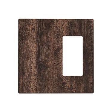 Imagem de Placa de parede combinada de madeira rústica marrom 2 gangues 1 em branco 1 capa de interruptor de luz basculante vintage capas decorativas de fazenda, 4,5 x 4,5 polegadas