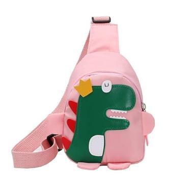 Imagem de Hiflyer Bolsa tiracolo infantil, bolsa tiracolo pequena de nylon para crianças, bolsa de viagem para crianças, bolsa tiracolo de dinossauro para crianças, rosa, Small, Dinossauro